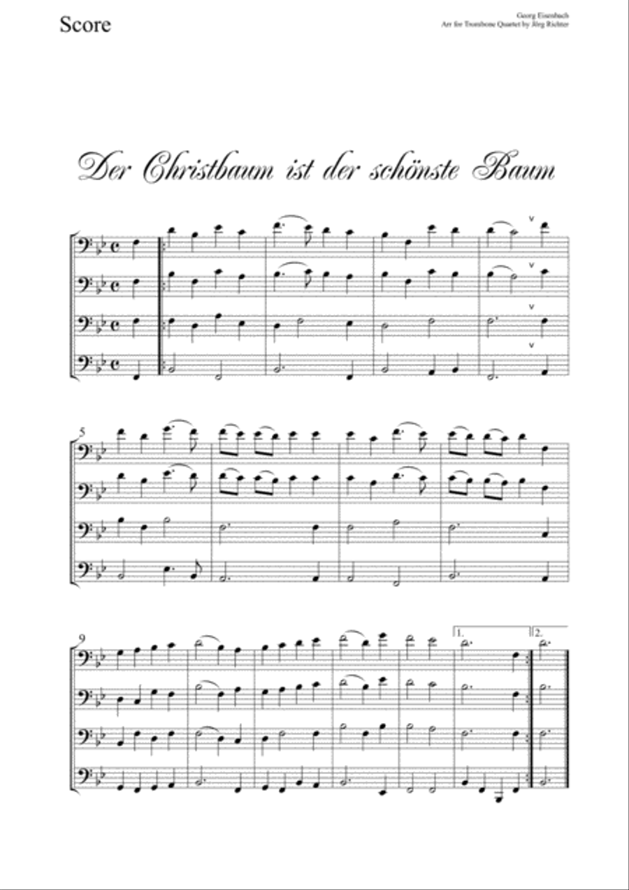 The Christmas tree is the most beautiful tree for Trombone Quartet Brass Quartet scores gallery preview page 2