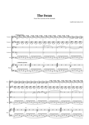 The Swan by Saint-Saëns for Brass Quintet and Piano with Chords