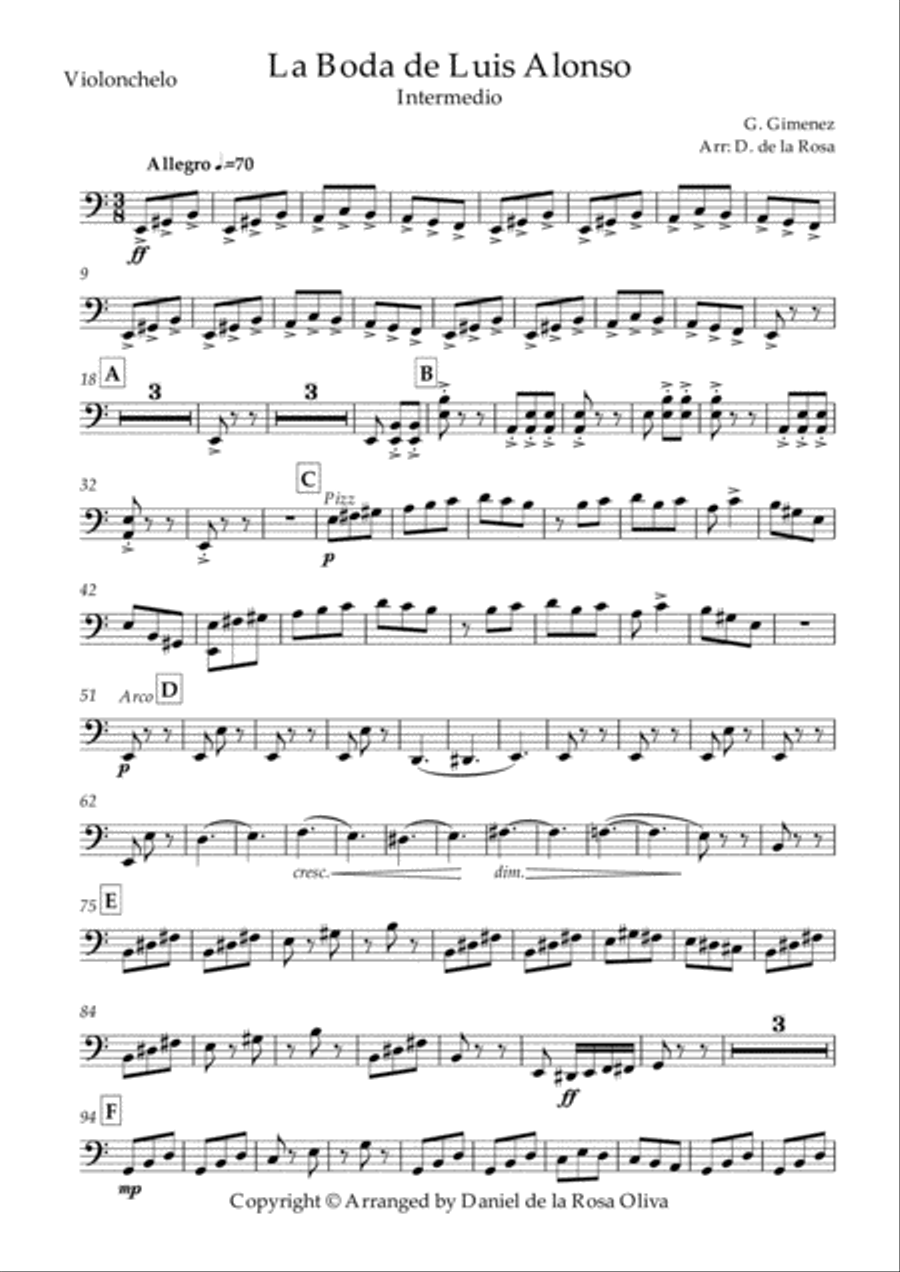 La Boda de Luis Alonso - G. Gimenez - For String Quartet (Cello) String Quartet scores gallery preview page 2