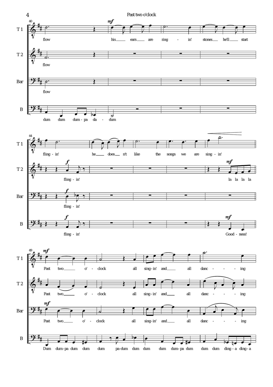 Past 2 o'clock for male voice choir (TTBarB) in D TTBB scores gallery preview page 4