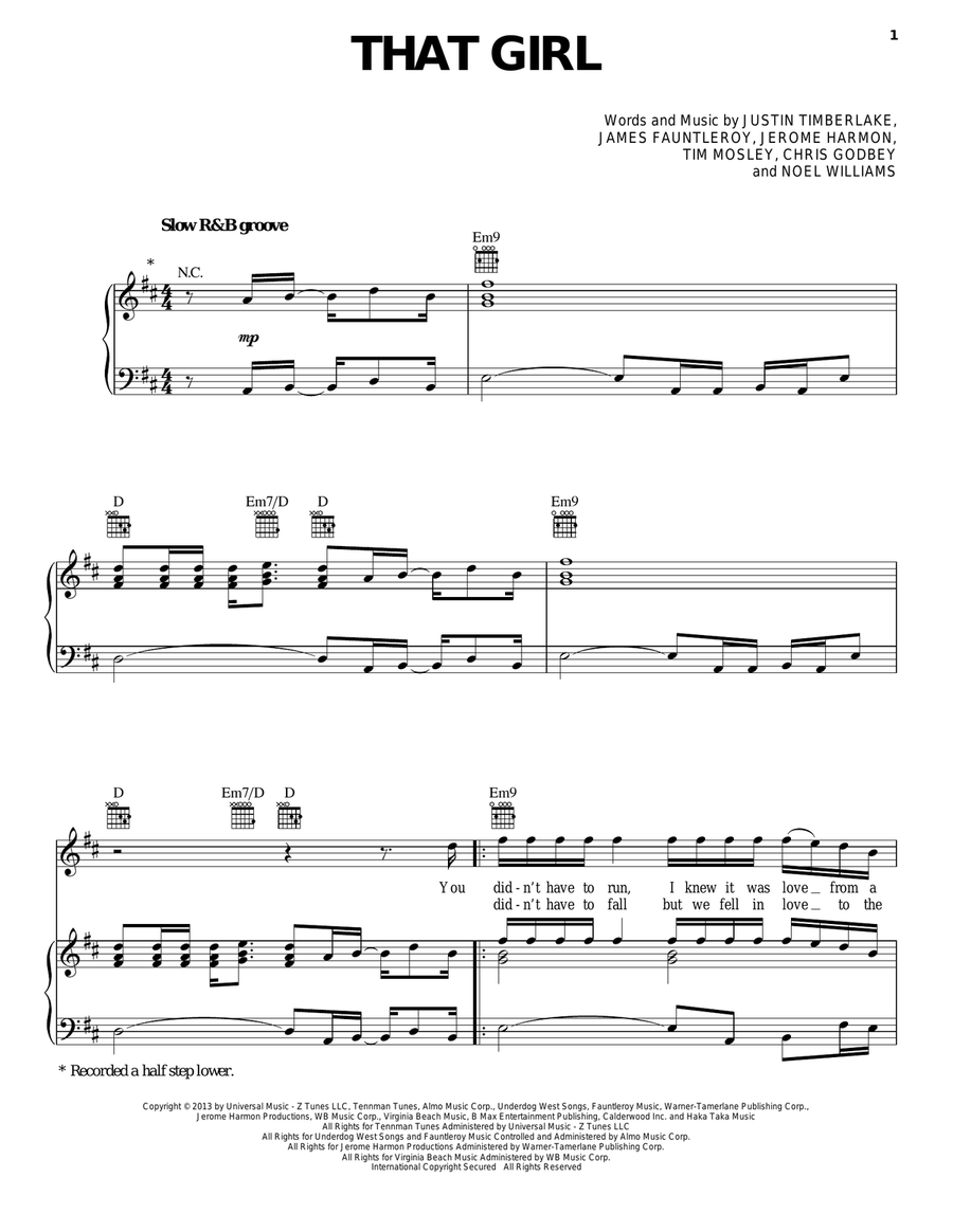 That Girl That Girl Piano, Vocal, Guitar scores gallery preview page 1