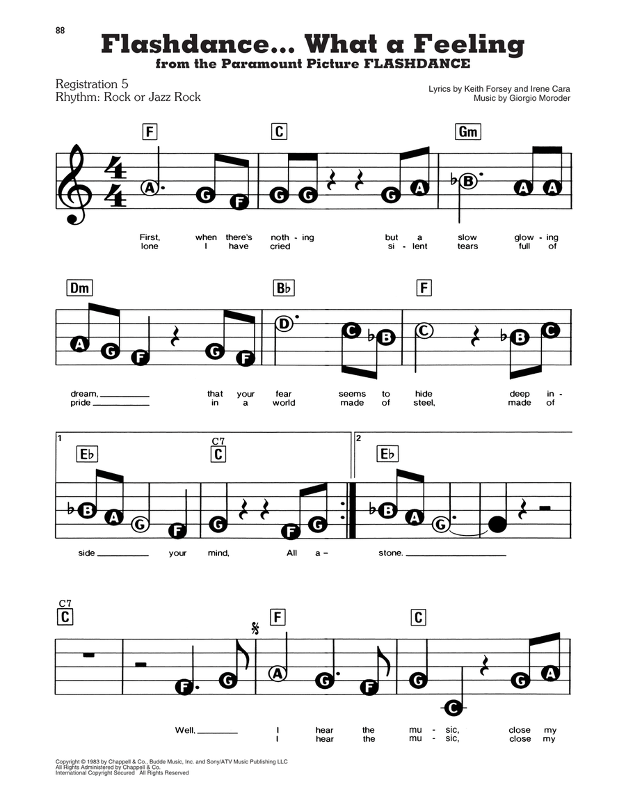 Flashdance...What A Feeling Electronic Keyboard scores gallery preview page 1