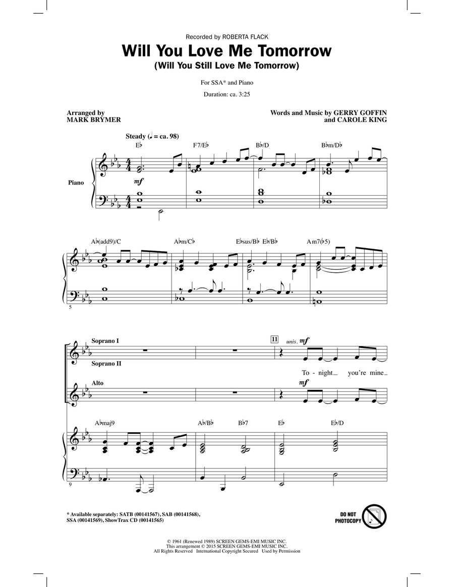 Will You Love Me Tomorrow (Will You Still Love Me Tomorrow) SSA scores gallery preview page 1