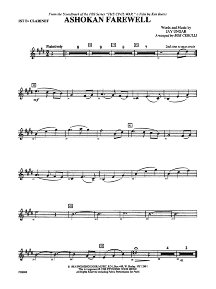 Book cover for Ashokan Farewell: 1st B-flat Clarinet