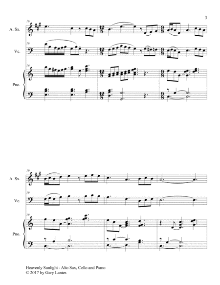 HEAVENLY SUNLIGHT (Trio - Alto Sax, Cello & Piano with Score/Parts) image number null