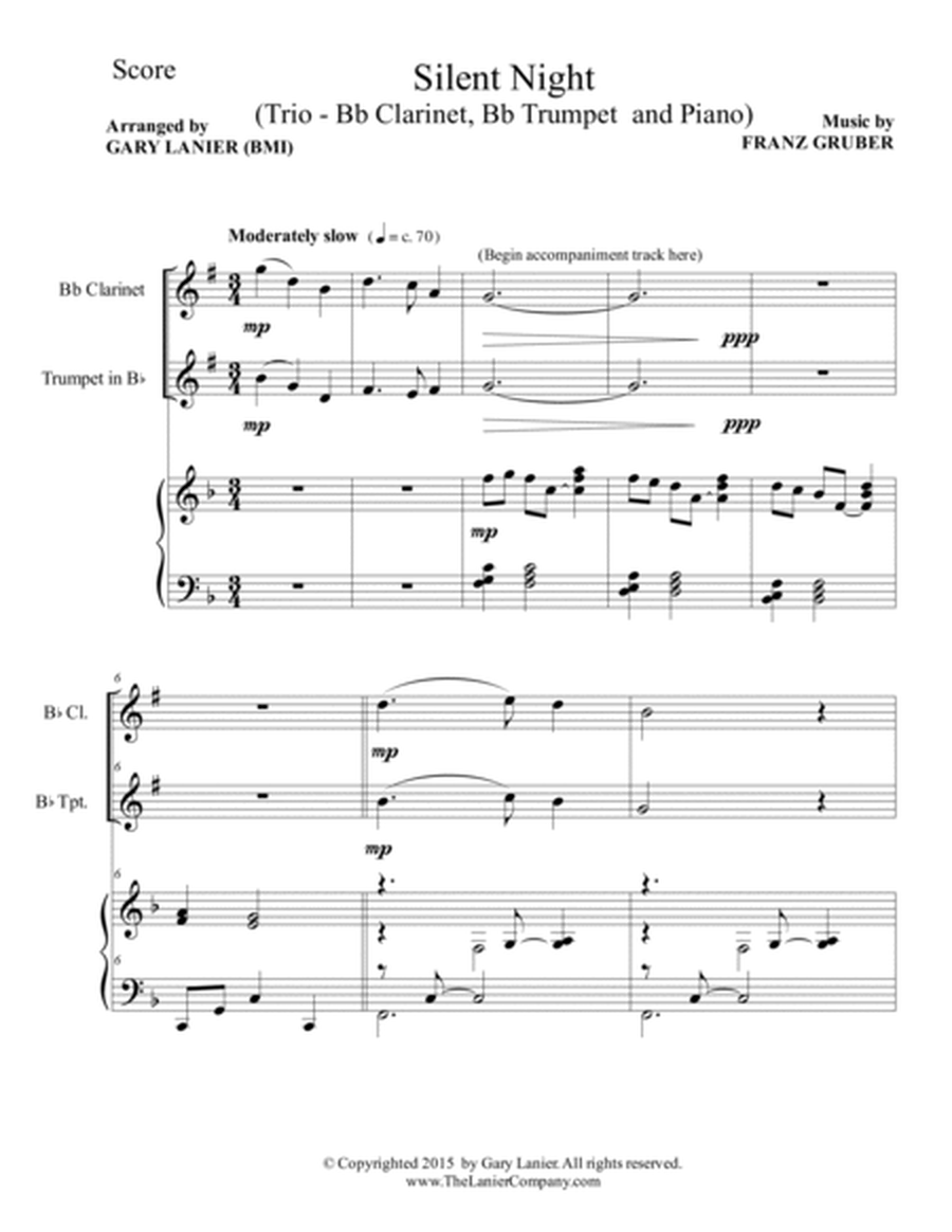 Gary Lanier: SILENT NIGHT (Trio – Bb Clarinet, Bb Trumpet & Piano with Score & Parts) image number null