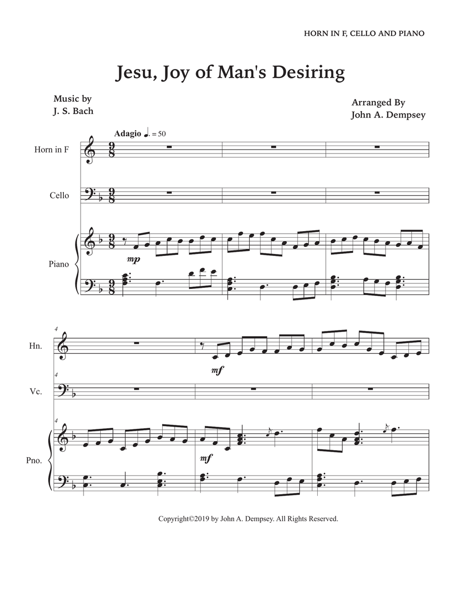 Jesu, Joy of Man's Desiring (Trio for Horn in F, Cello and Piano) Small Ensemble scores gallery preview page 5
