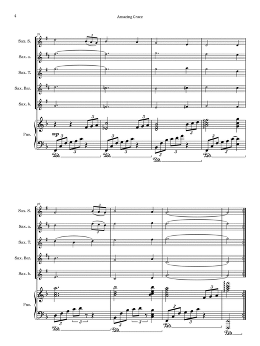 Amazing Grace - Saxophone Quintet & Piano image number null