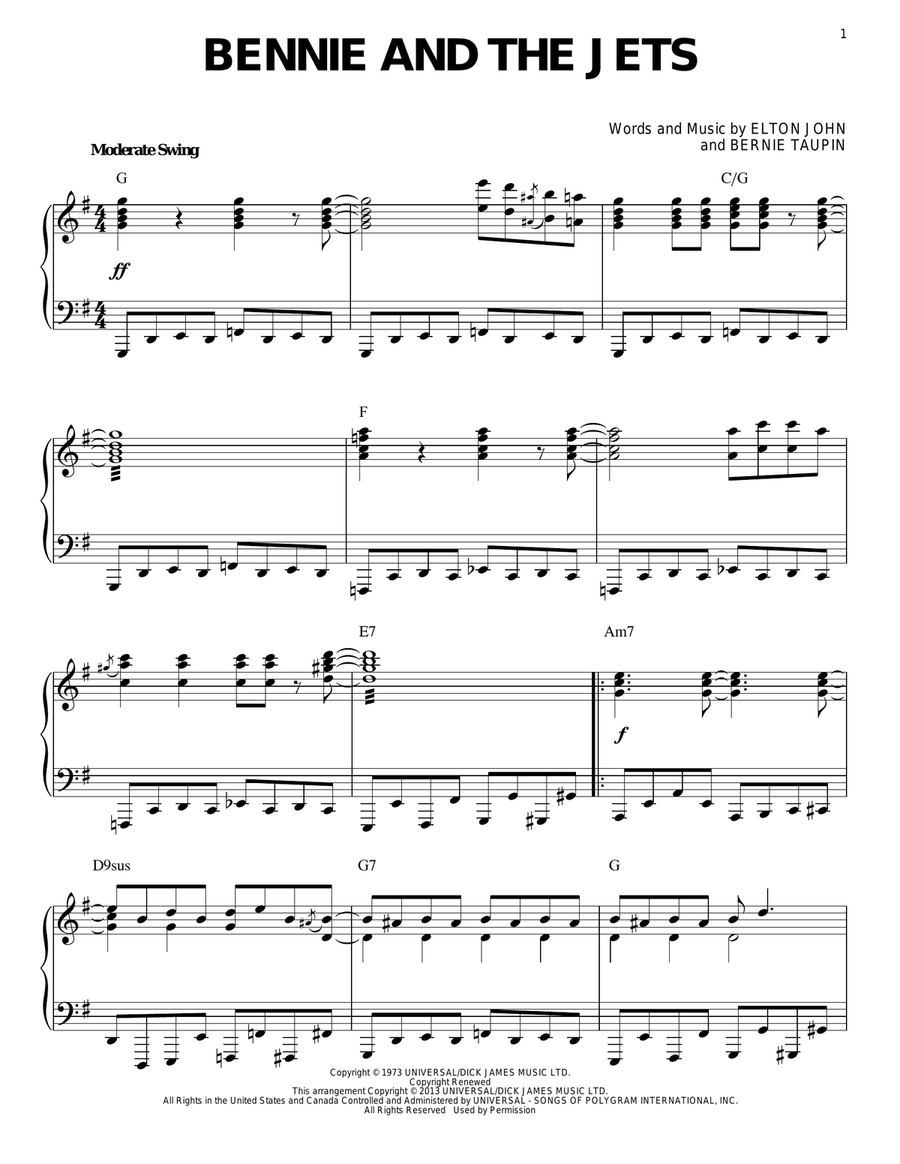 Bennie And The Jets [Jazz version] (arr. Brent Edstrom) Piano Solo scores gallery preview page 1