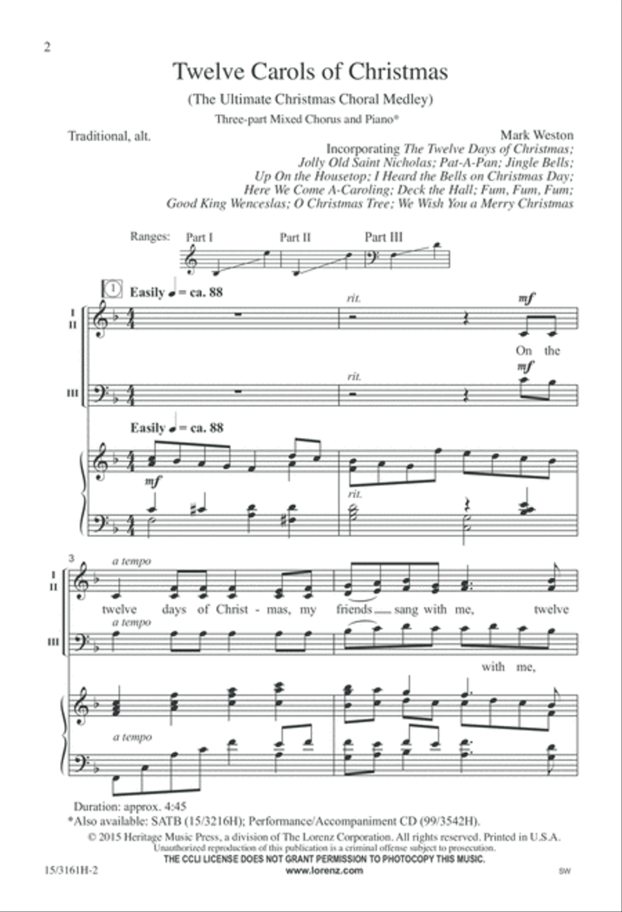 Twelve Carols of Christmas 3-Part scores gallery preview page 2