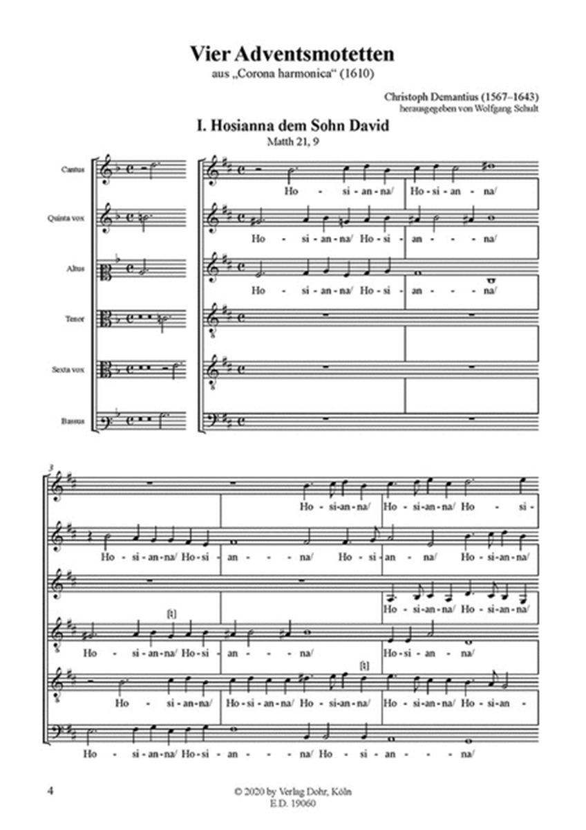 Vier Adventsmotetten zu sechs Stimmen a cappella (1610) (aus "Corona harmonica")