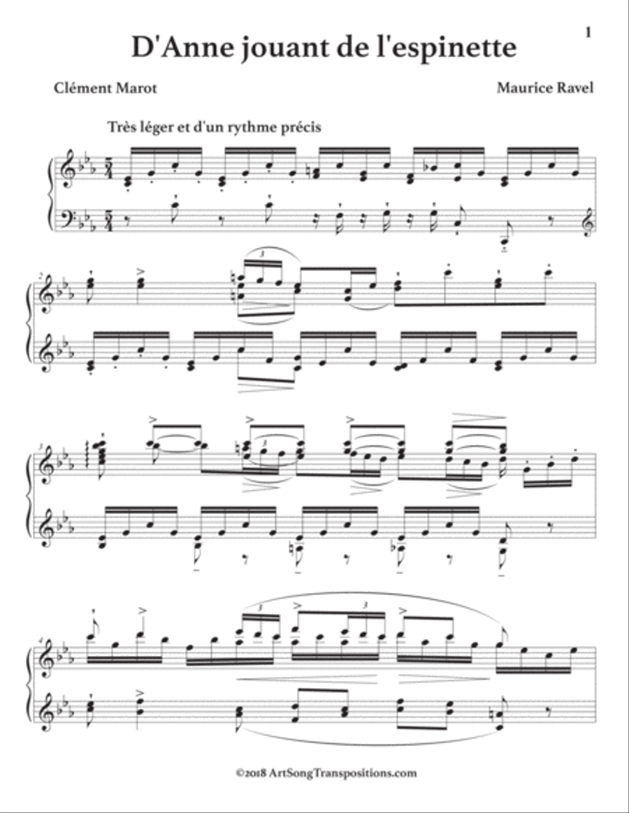 RAVEL: D'Anne jouant de l'espinette (transposed to C minor) Voice scores gallery preview page 2