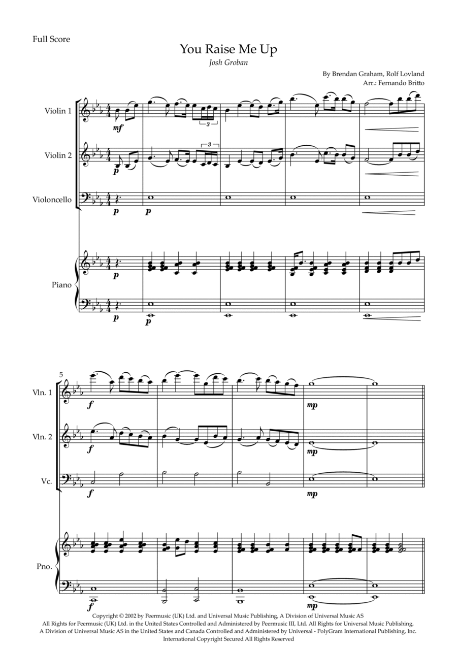 You Raise Me Up You Raise Me Up Piano Quartet scores gallery preview page 1