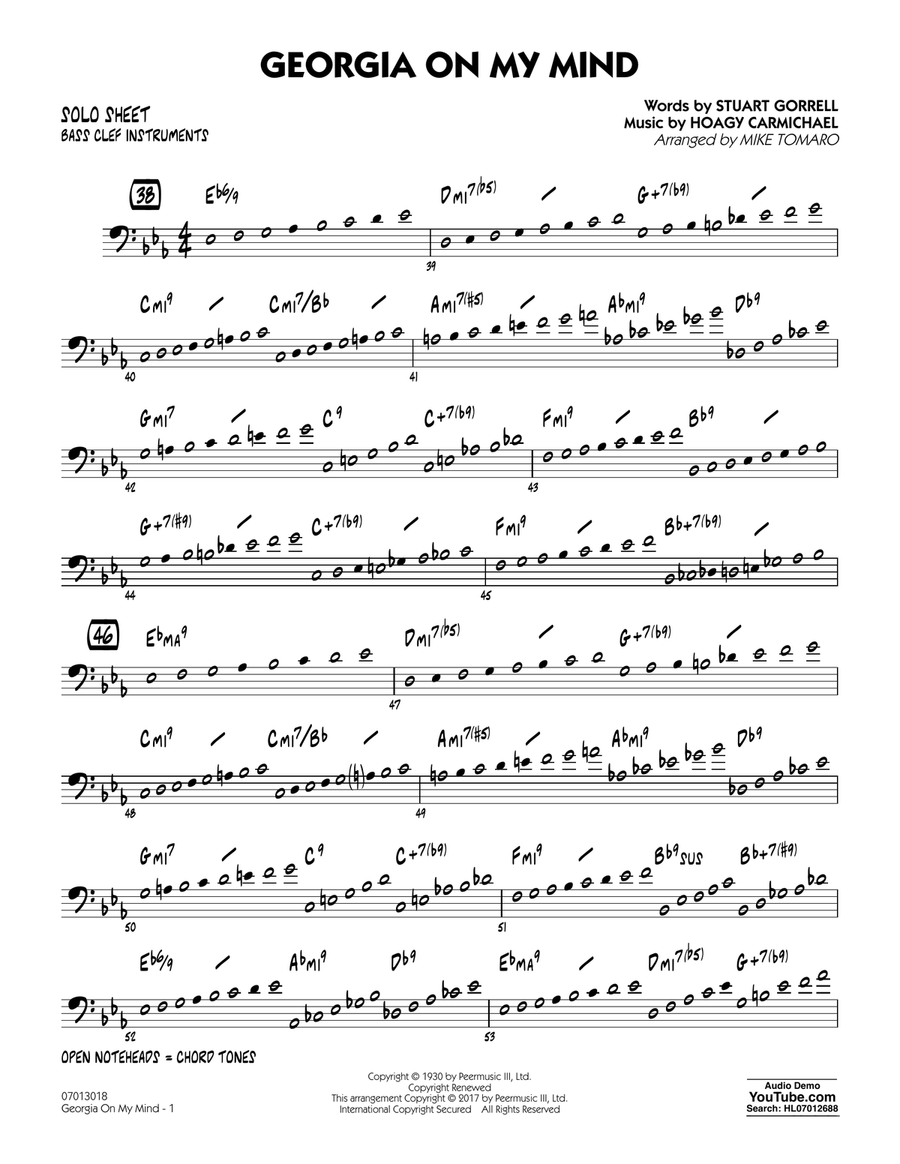 Georgia on My Mind - Bass Clef Solo Sheet Jazz Ensemble scores gallery preview page 1