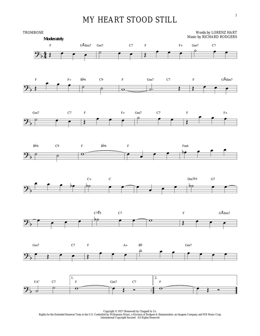 My Heart Stood Still Trombone Solo scores gallery preview page 1