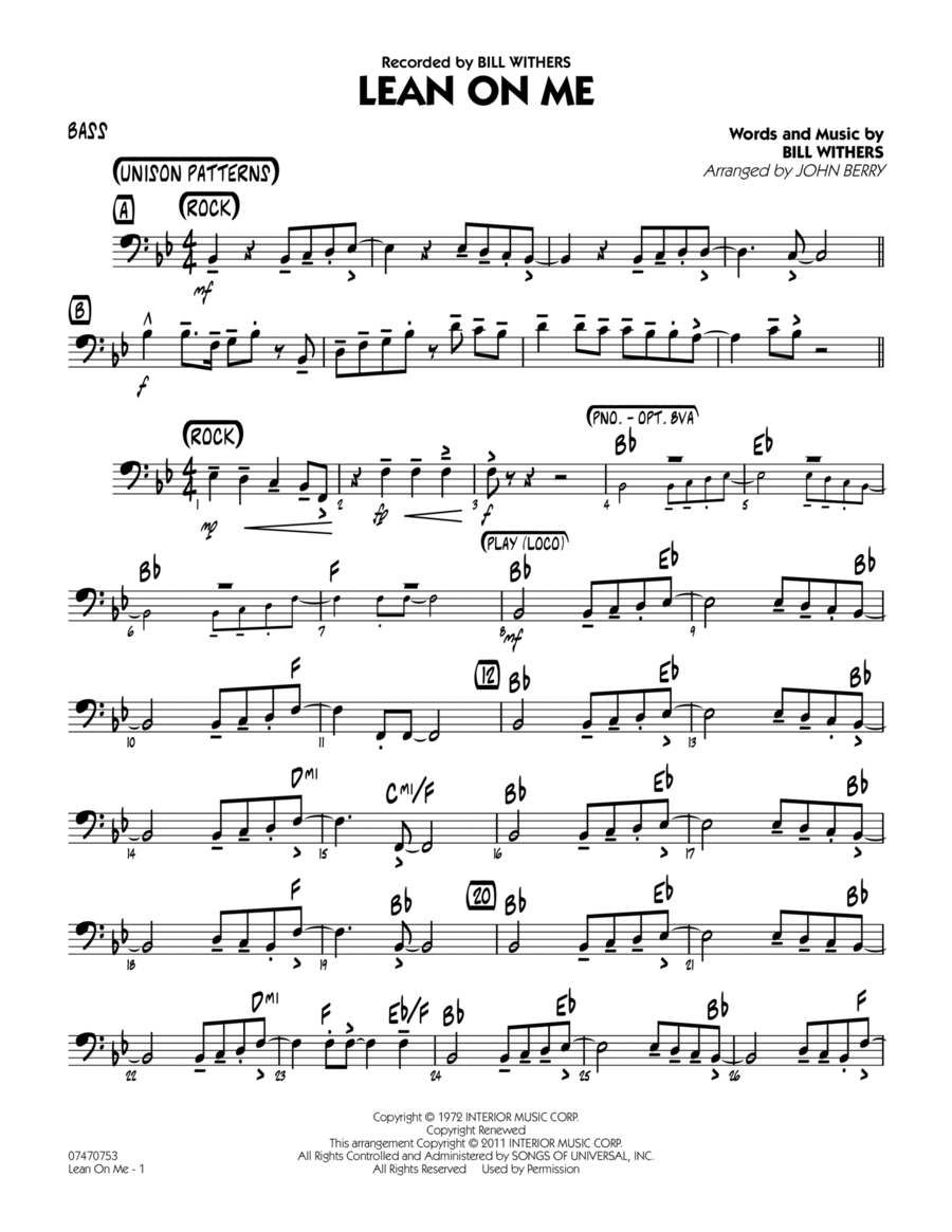 Lean On Me - Bass Jazz Ensemble scores gallery preview page 1