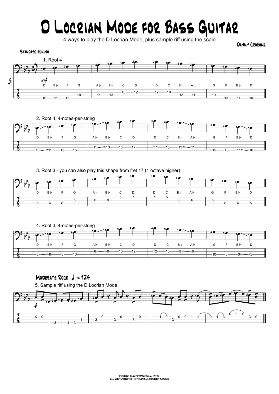 D Locrian Mode for Bass Guitar (4 Ways to Play) Acoustic Guitar scores gallery preview page 1