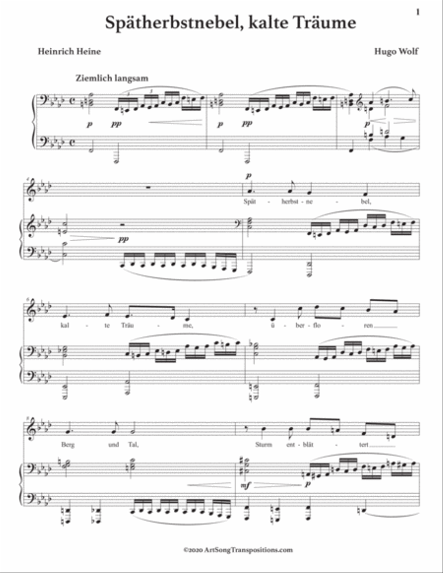 WOLF: Spätherbstnebel, kalte Träume (transposed to F minor) Voice scores gallery preview page 2