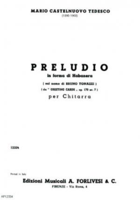 Preludio in forma di habanera sul nome di Bruno Tonazzi : per chitarra, op. 170 nr. 7, 1954