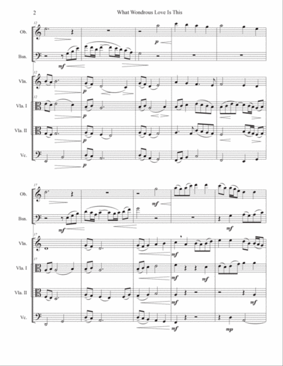 Wondrous Love (string quartet, oboe, and bassoon) Small Ensemble scores gallery preview page 2