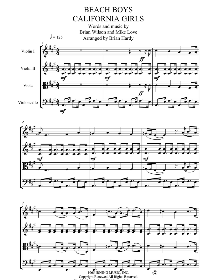 California Girls String Quartet scores gallery preview page 1