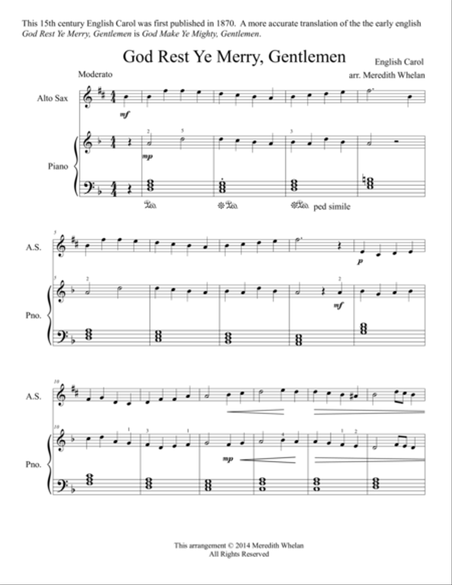 Christmas Duets for Alto Saxophone & Piano: God Rest Ye Merry, Gentlemen Woodwind Duet scores gallery preview page 1