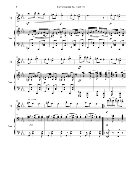 Slavic Dance op. 46, no. 7 for Flute and Piano