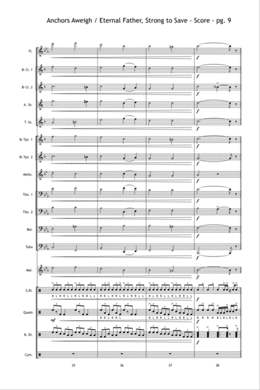 Anchors Aweigh / Eternal Father, Strong to Save Marching Band scores gallery preview page 10