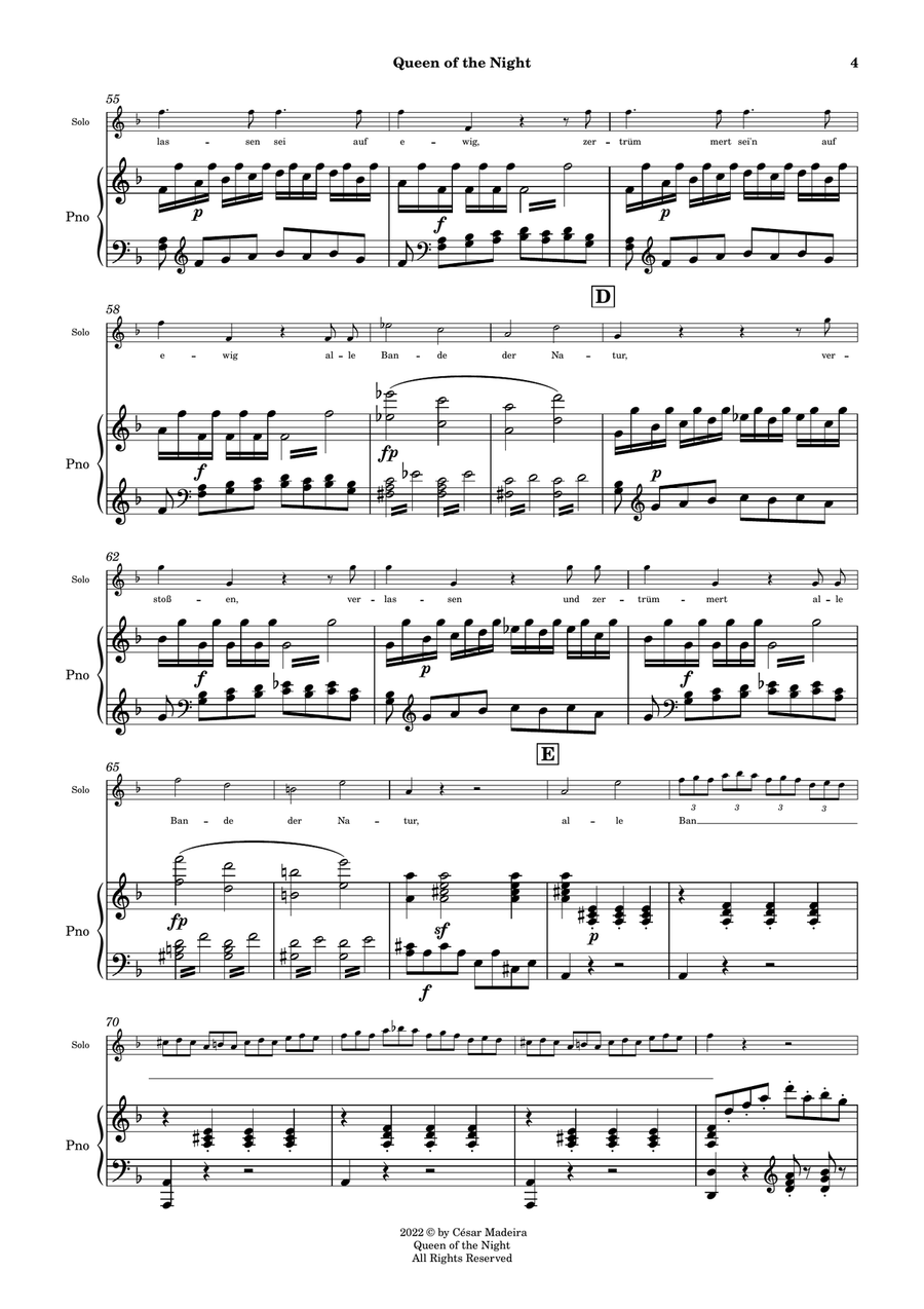 Queen of the Night Aria - Voice and Piano - Original Key (Full Score and  Parts)