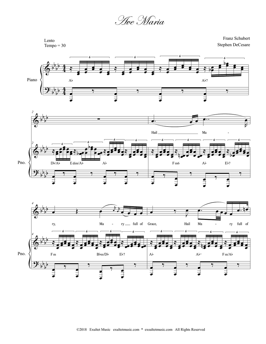 Ave Maria (English Lyrics - Medium/High Key - Piano accompaniment) Piano, Vocal scores gallery preview page 2