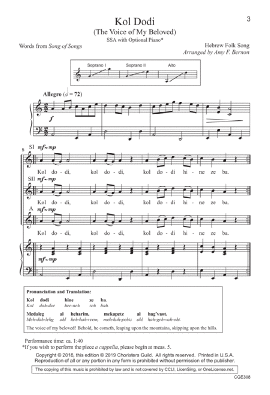 Kol Dodi (The Voice of My Beloved) (SSA) SSA scores gallery preview page 2