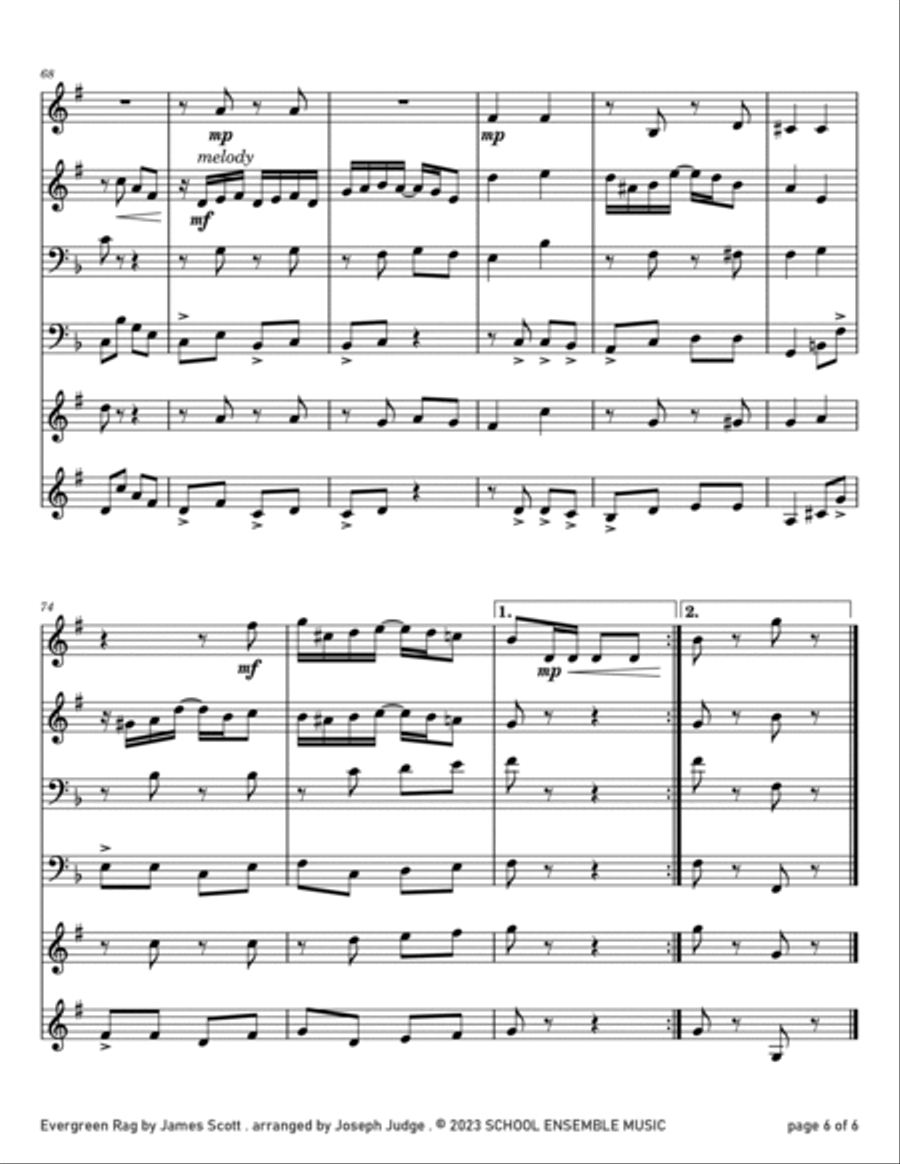 Evergreen Rag by James Scott for Brass Quartet in Schools Brass Quartet scores gallery preview page 6