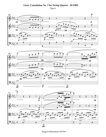 Liszt: Consolation No. 3 for String Quartet image number null