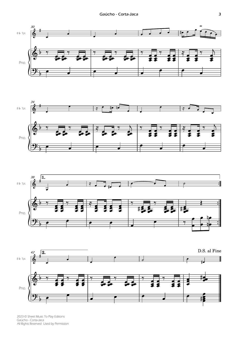 Gaúcho (Corta-Jaca) - Bb Trumpet and Piano (Full Score and Parts) B-Flat Trumpet scores gallery preview page 5