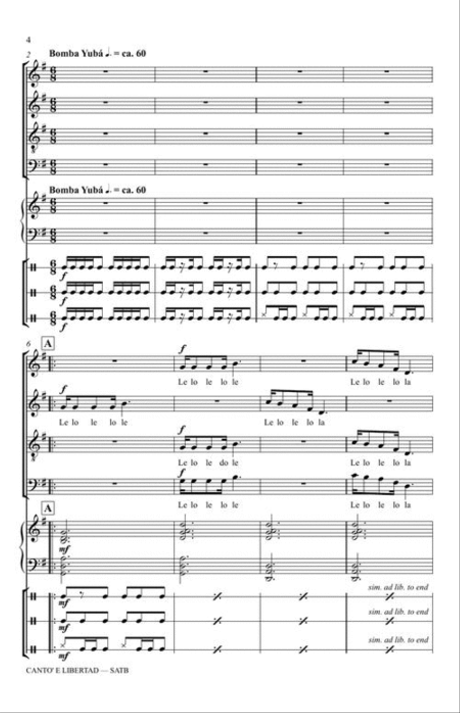 Canto' E Libertad (Song of Freedom) 4-Part scores gallery preview page 5