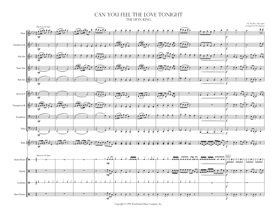 Can You Feel The Love Tonight Marching Band scores gallery preview page 1
