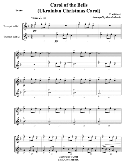 Carol of the Bells (Ukrainian Carol) - Trumpet Duet - Intermediate image number null