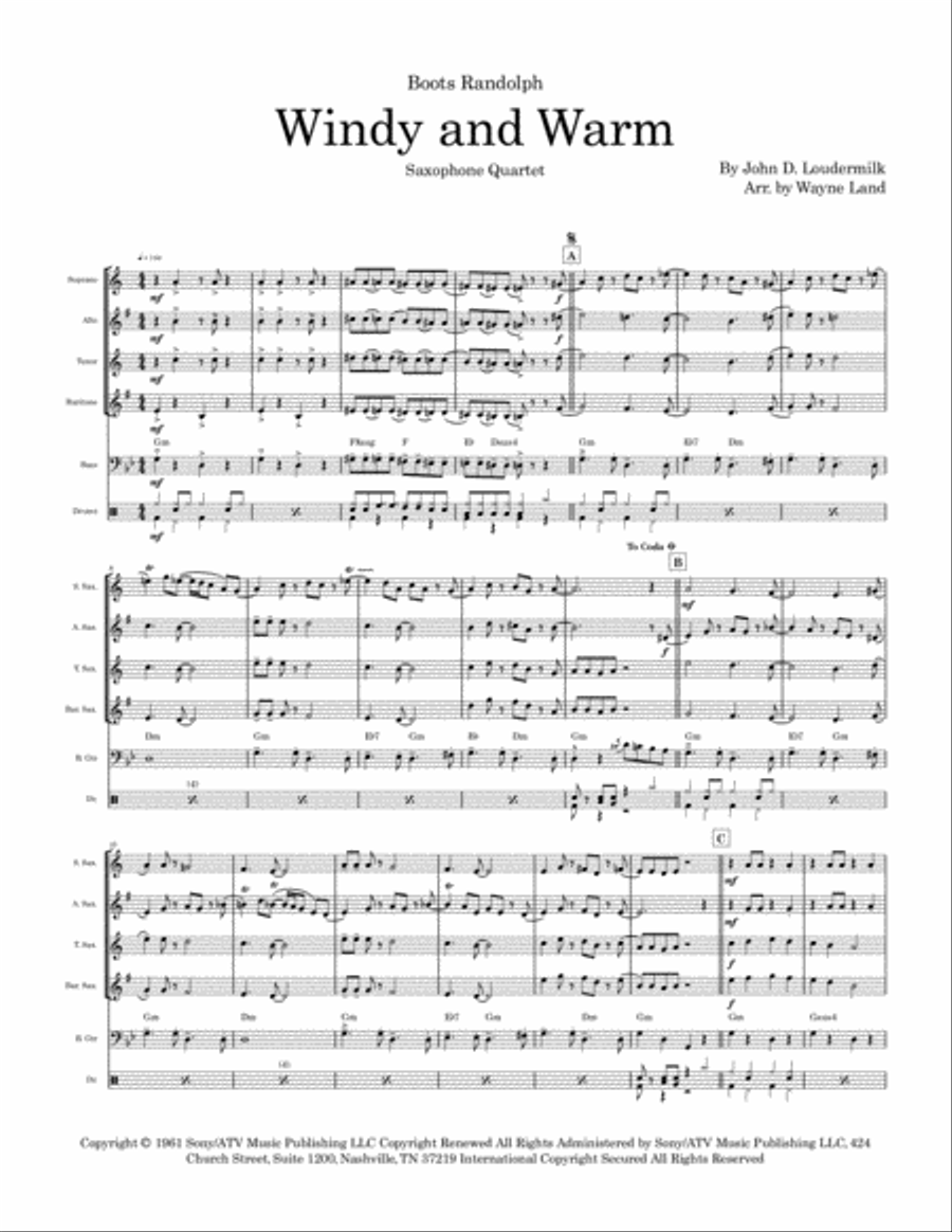 Windy And Warm Saxophone Quartet scores gallery preview page 2