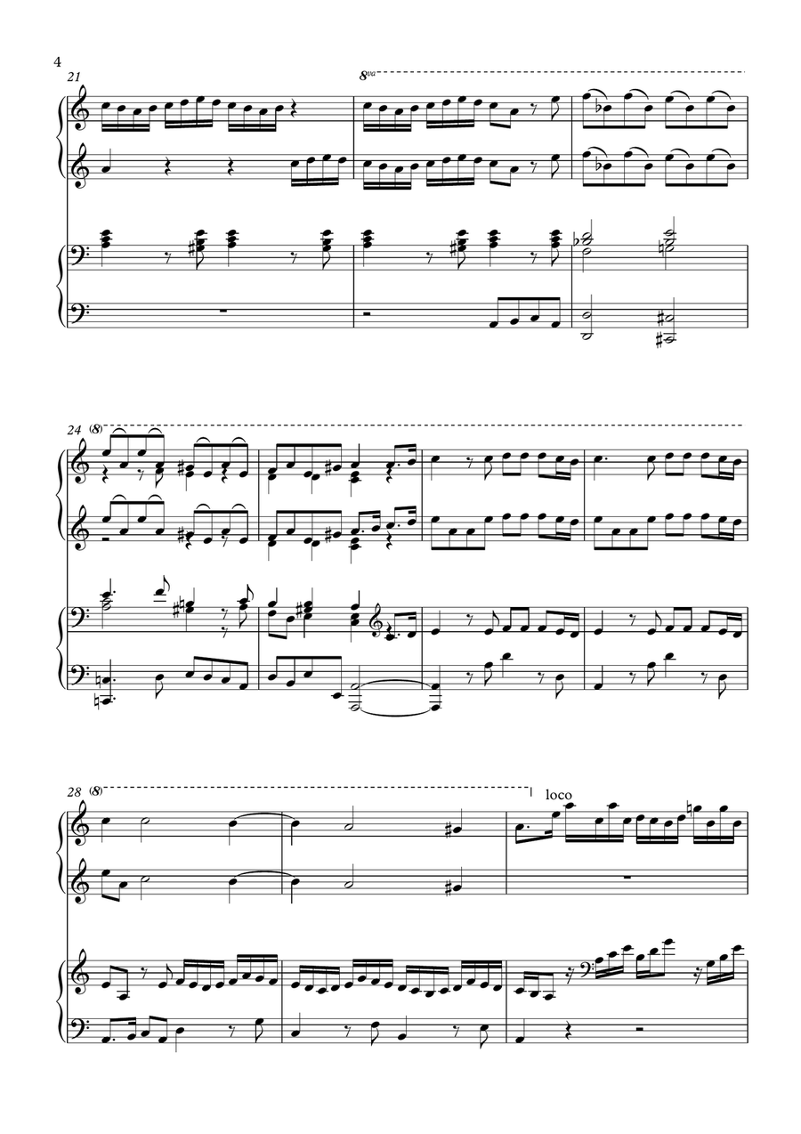 Bach Organ Concerto II in A minor (after Vivaldi 2 violin concerto) Arranged for Piano Duet (complet Violin Solo scores gallery preview page 6