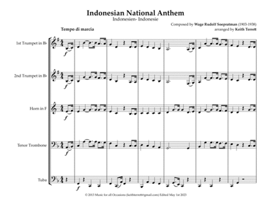 Indonesian National Anthem ("Indonesia Raya") for Brass Quintet image number null