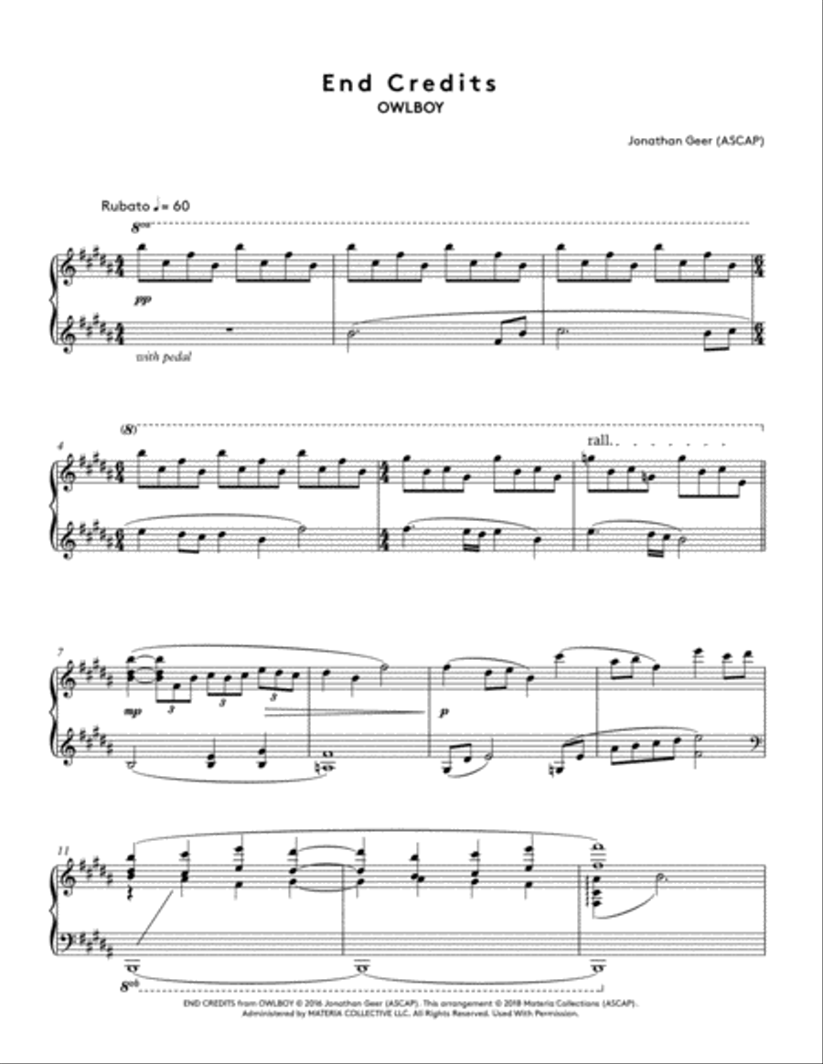 End Credits (Owlboy) [OFFICIAL] Piano Solo scores gallery preview page 1
