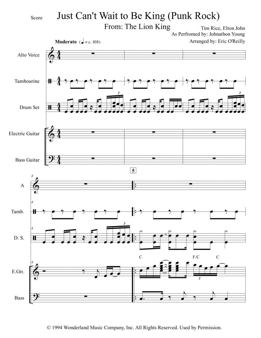 I Just Can't Wait To Be King Bass Guitar scores gallery preview page 1