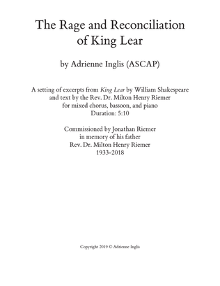The Rage and Reconciliation of King Lear for SATB, bassoon, and piano