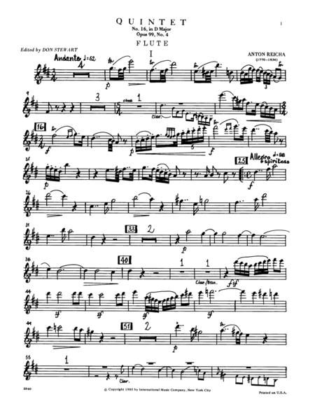 Quintet No. 16 In D Major, Opus 99, No. 4 For Flute, Oboe, Clarinet, Horn In D Or F & Bassoon