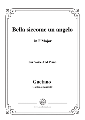 Donizetti-Bella siccome un angelo in F Major, for Voice and Piano