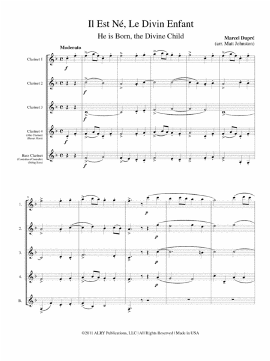 Il Est Né Le Divin Enfant for Clarinet Quintet Clarinet Quintet scores gallery preview page 2