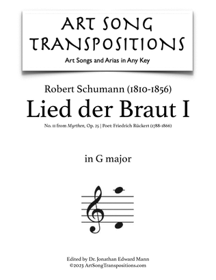 Book cover for SCHUMANN: Lied der Braut I, Op. 25 no. 11 (transposed to G major)