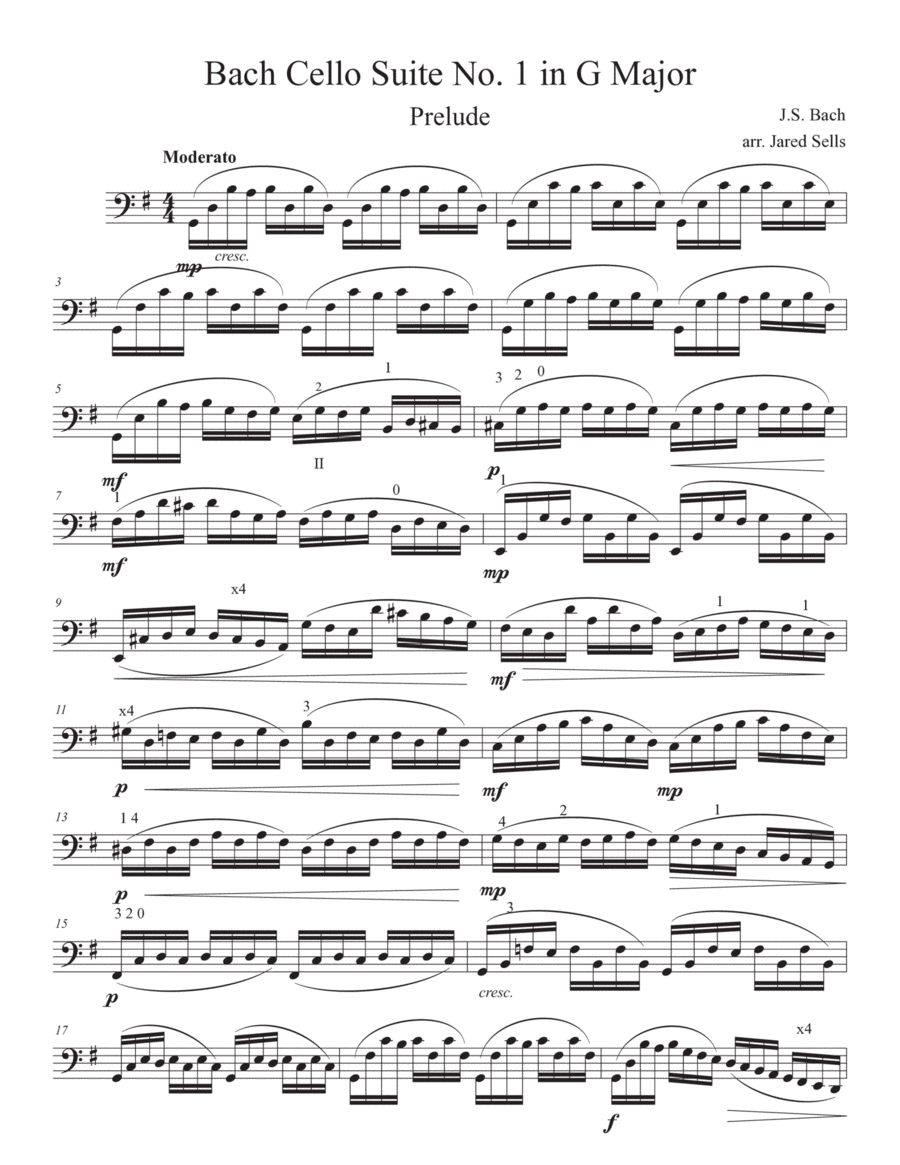 Bach Cello Suite No. 1 in G Major: i. Prelude Cello Solo scores gallery preview page 1