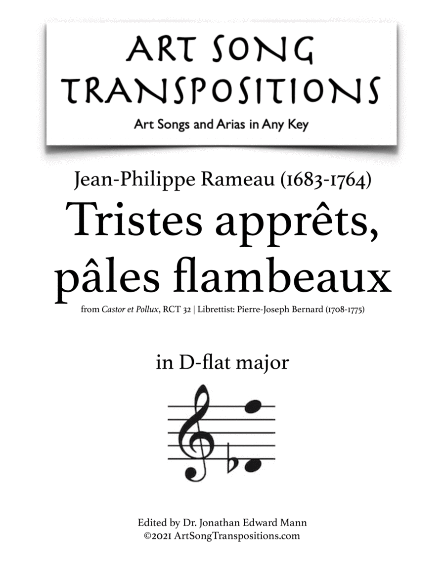 RAMEAU: Tristes apprêts, pâles flambeaux (transposed to D-flat major) Voice scores gallery preview page 1