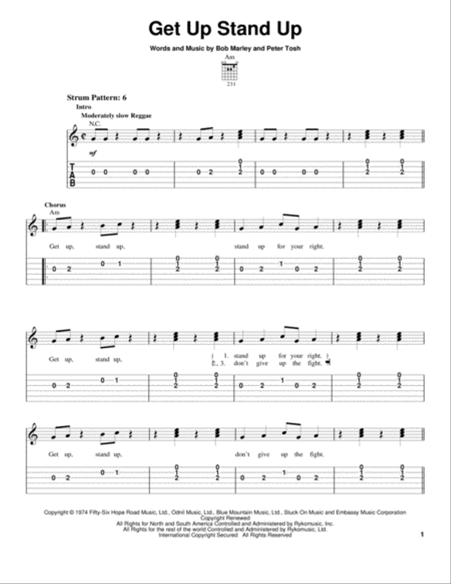 Get Up Stand Up Guitar Tablature scores gallery preview page 1